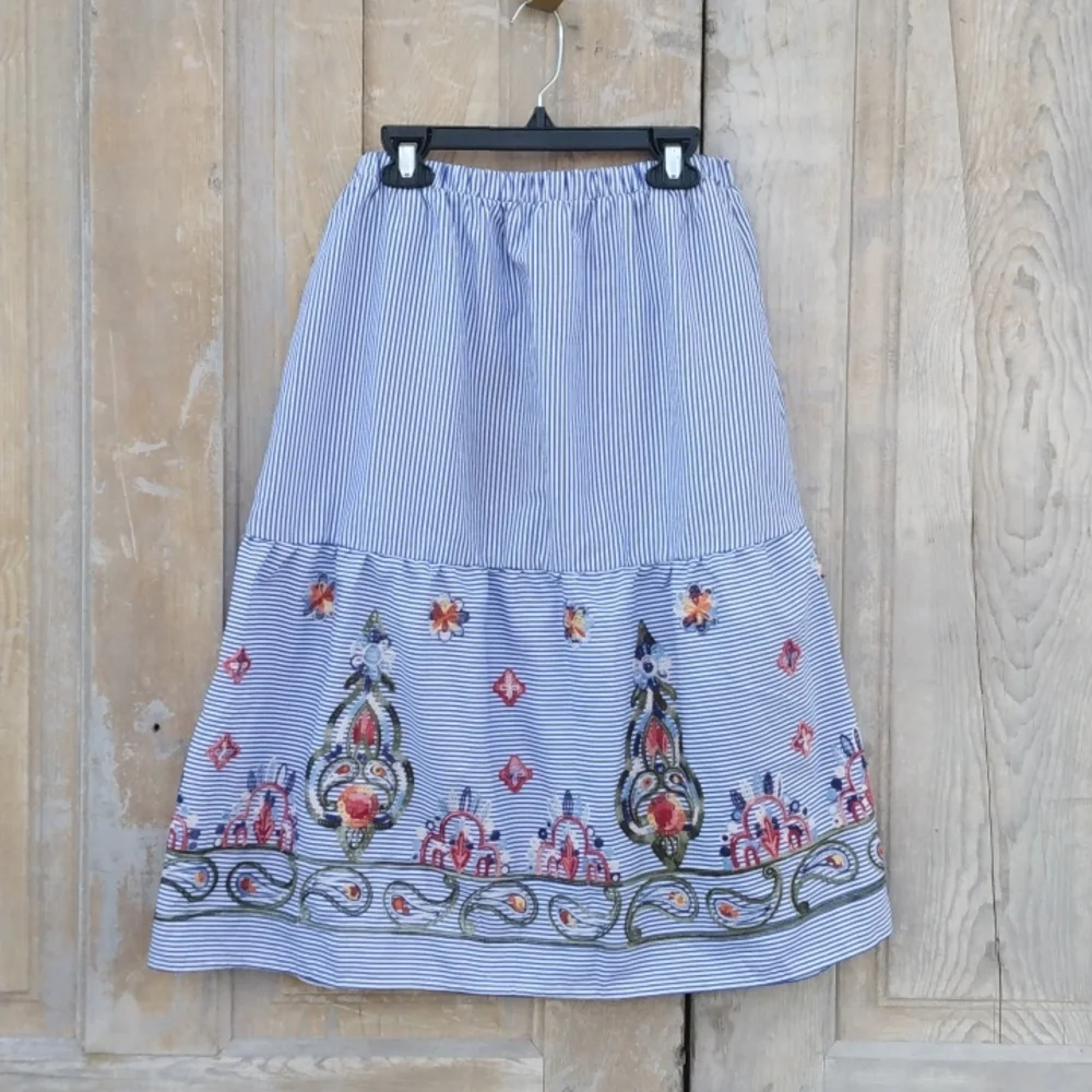 Striped and Embroidered Skirt